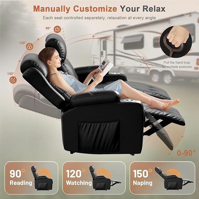 RV Loveseat Recliner Sofa, Massage Wall Hugger Reclining Couch