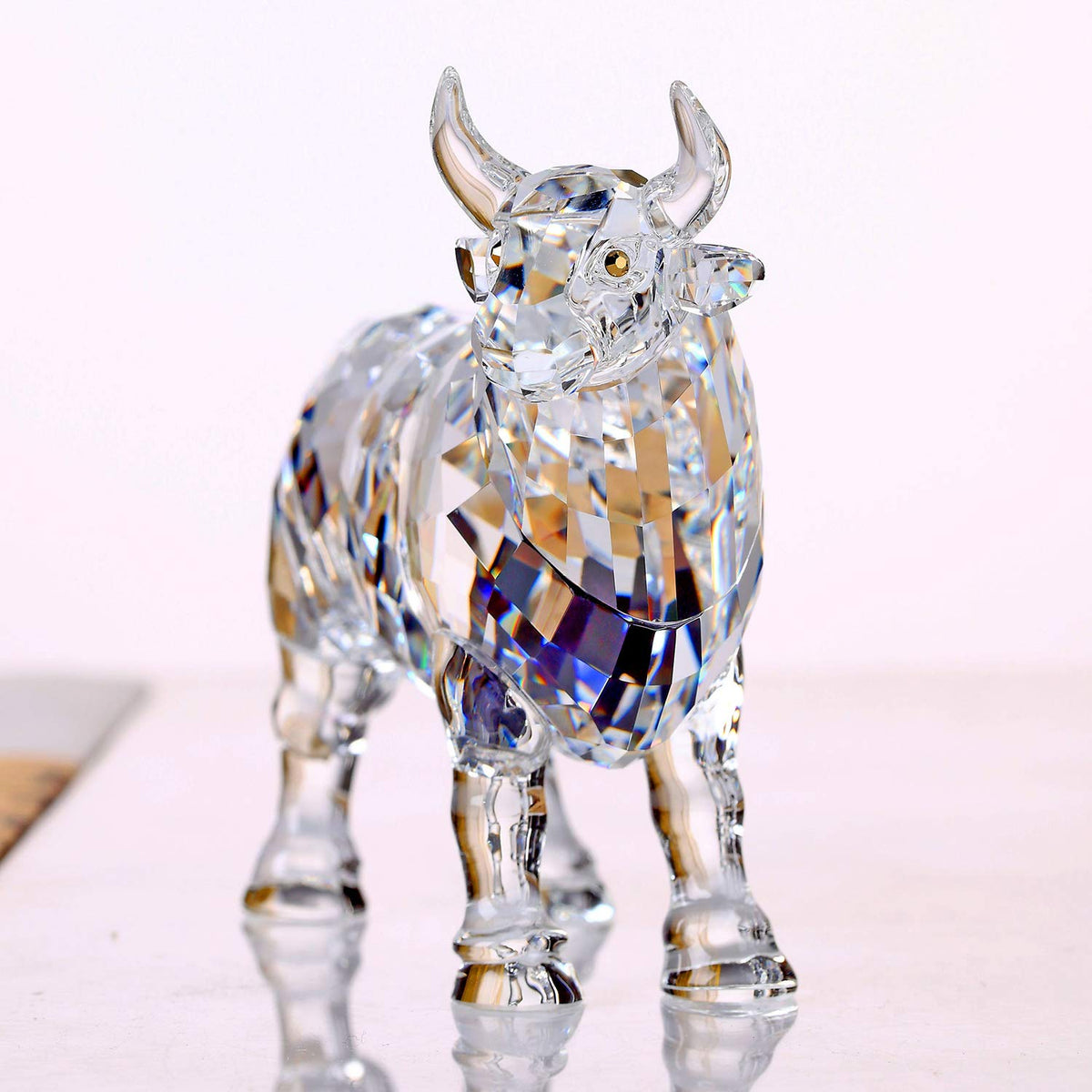 DOJOZ Crystal Bull Cow Ox Cattle New Year Gifts Home Decorations Figurines Collectibles Animal (White)