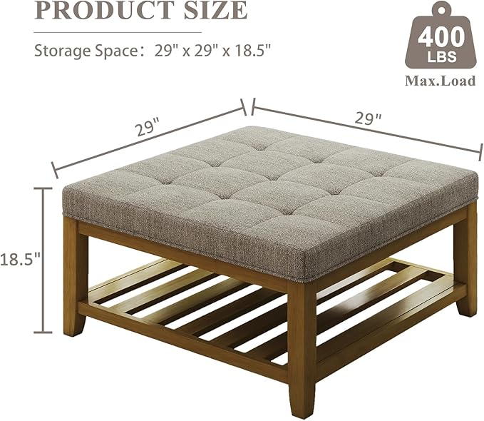 Befurtori Large Square Ottoman Coffee Table, Linen Solid Upholstered Footrest