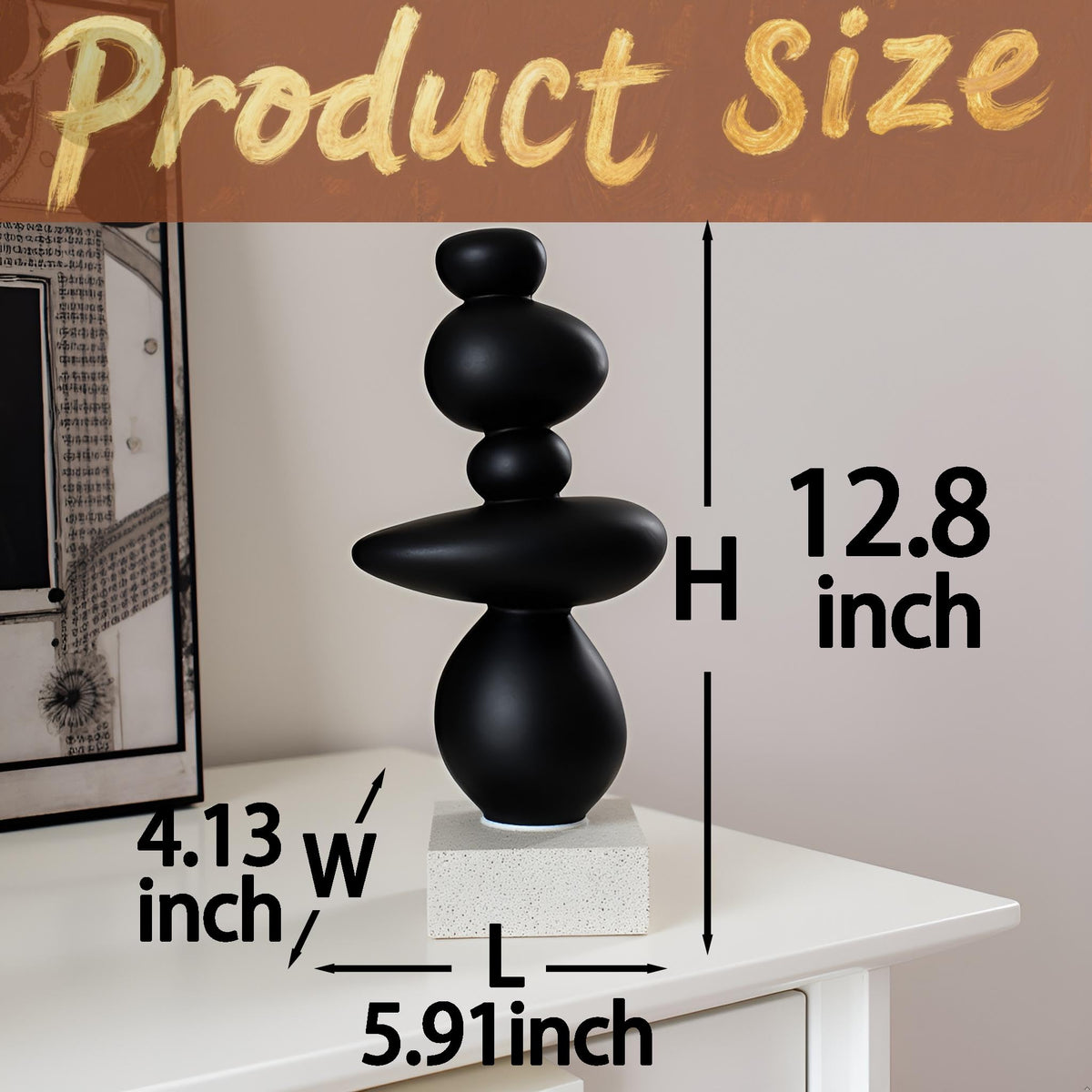 LAIKEARTS 13'' Abstract Rock Decorative Sculpture Ornament, Sandstone Statue Decor for Living Room, Modern Resin Stone Sculpture,Coffee Table Decoration,Gifts for Good Luck, Health, Strength,Black