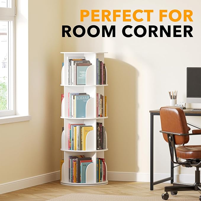 SpaceAid 4 Tier Rotating Bookshelf Tower, Spinning Bookcase Lazy Susan