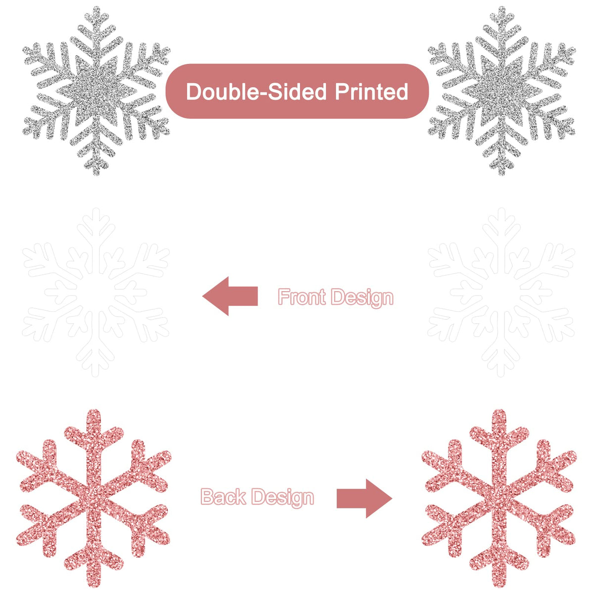 Winter Snowflake Hanging Decorations, Glitter Silver White Rose Gold Snowflakes Christmas Hanging Garland Winter Party Decorations for Winter Wonderland Girls Birthday Christmas Party Decorations