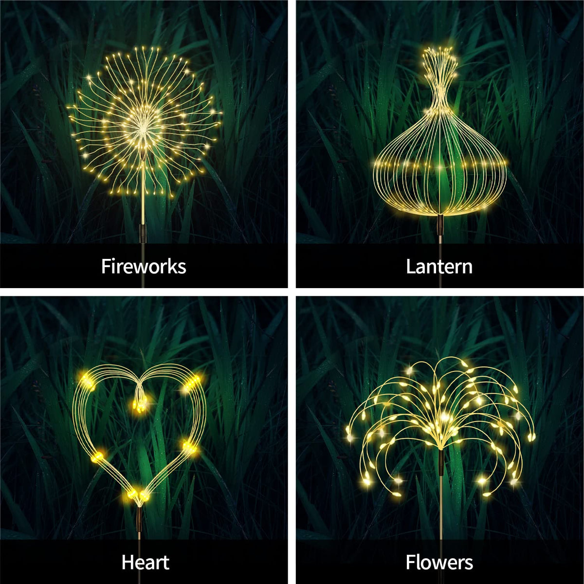 Maleyt Solar Garden Lights, Outdoor Firework Lights, 5 Pack 120 LED Decorative Stake with Remote, 8 Modes DIY Landscape Light Waterproof Lamps for Walkway Pathway Backyard Lawn (Warm)