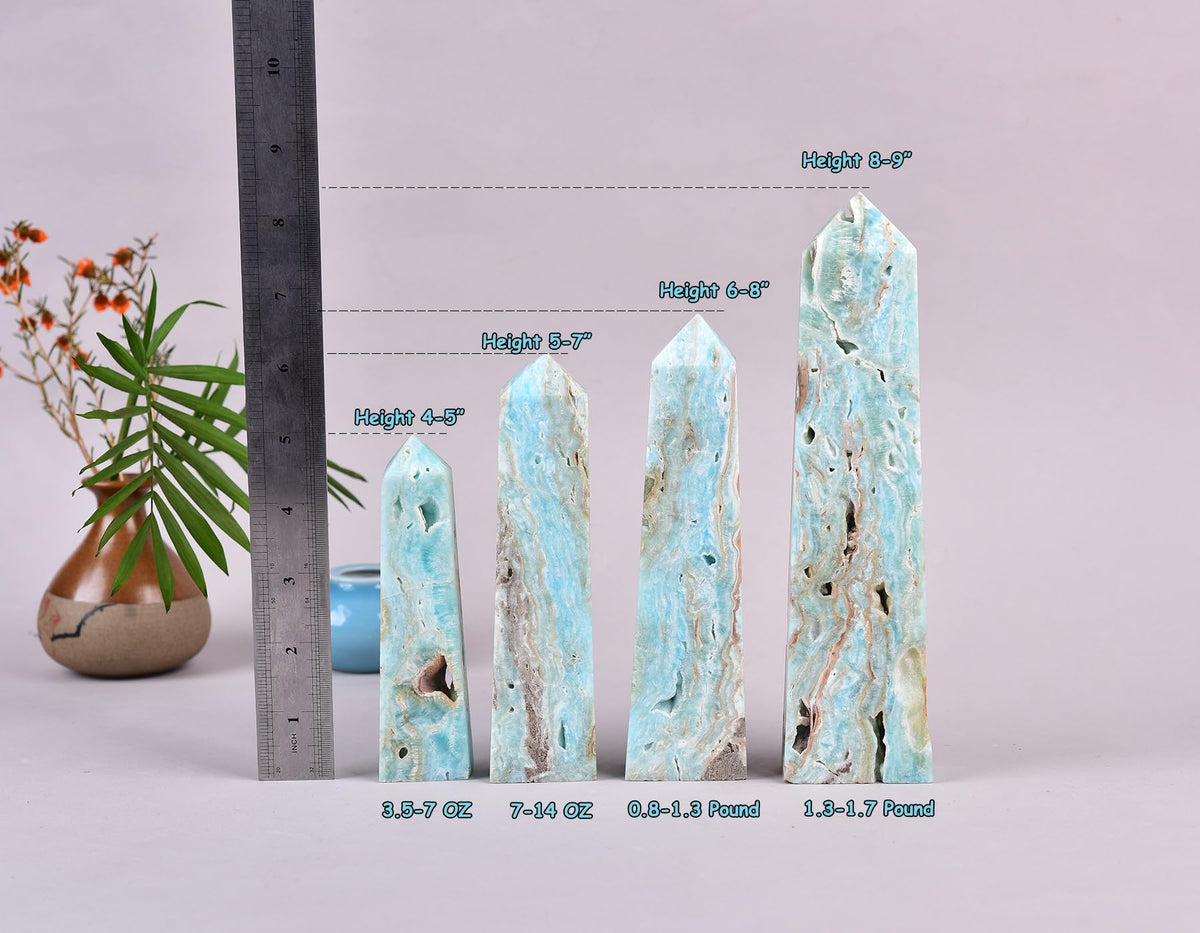 AMOYSTONE Healing Large Crystal Tower Hemimorphite Obelisk Blue Small 7-14 OZ for Home Décor Crystal Grid Meditation Therapy