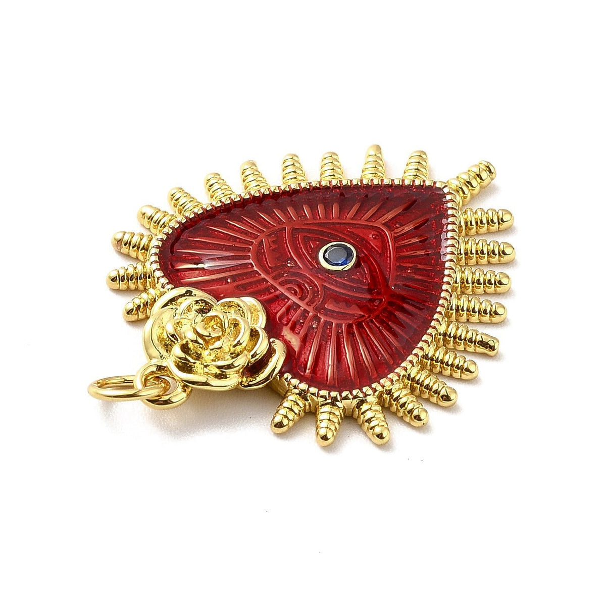 Stiesy Gothic Heart with Rose Charms 10Pcs, 18K Gold Plated Cubic Zirconia Charms Enamel Lucky Eye Pendant Charm Bulk for DIY Protection Jewelry Making Halloween Craft Decoration