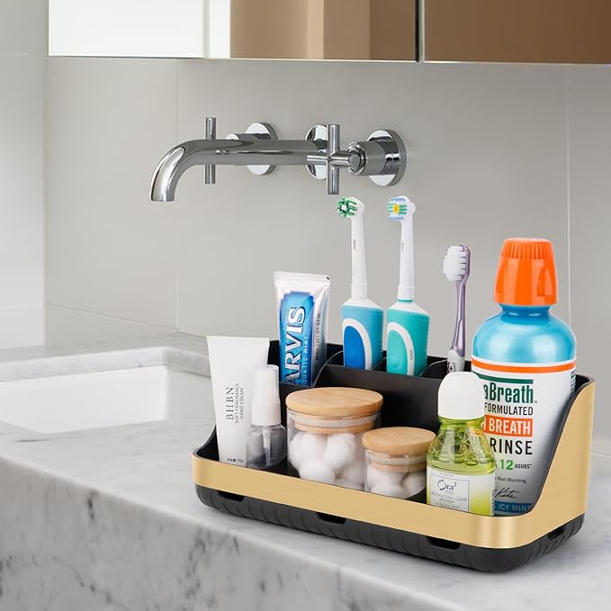 Gold Toothbrush Holders for Bathrooms Countertop Organizer