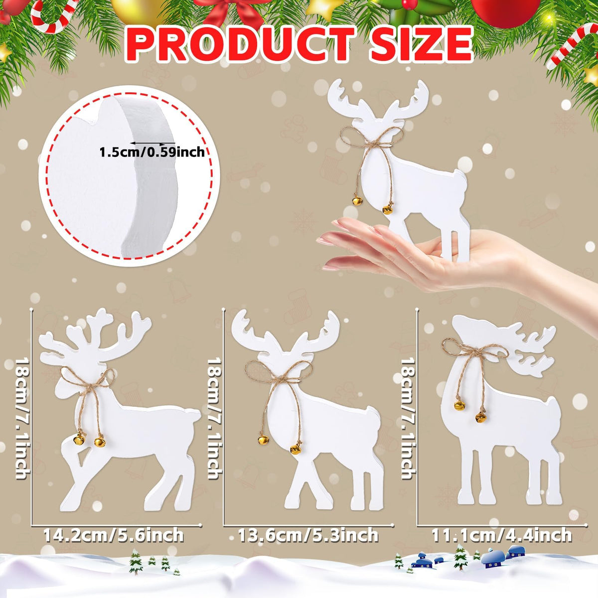 Lonfliness 3Pcs Reindeer Christmas Decorations Indoor Christmas Table Wood Sign Centerpiece Rustic Tabletop Decor Xmas Table Decor Gifts for Winter Holiday Home Kitchen Mantel Office Display