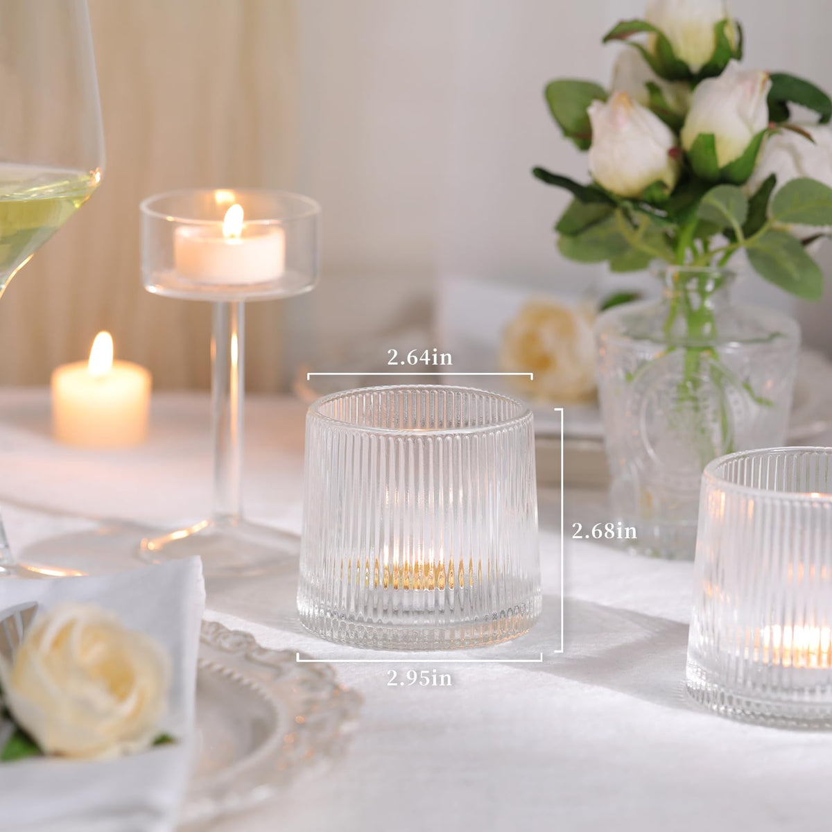 DARJEN Clear Ribbed Tealight Votive Candle Holders- 6Pack Glass Candle Holders for Table Centerpiece, Home Decor, Wedding Decor, Party Dinner