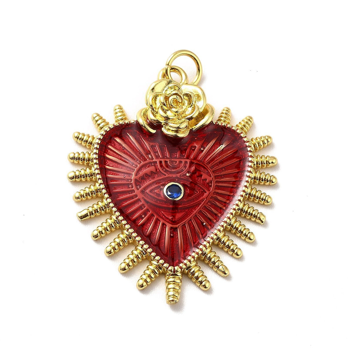 Stiesy Gothic Heart with Rose Charms 10Pcs, 18K Gold Plated Cubic Zirconia Charms Enamel Lucky Eye Pendant Charm Bulk for DIY Protection Jewelry Making Halloween Craft Decoration