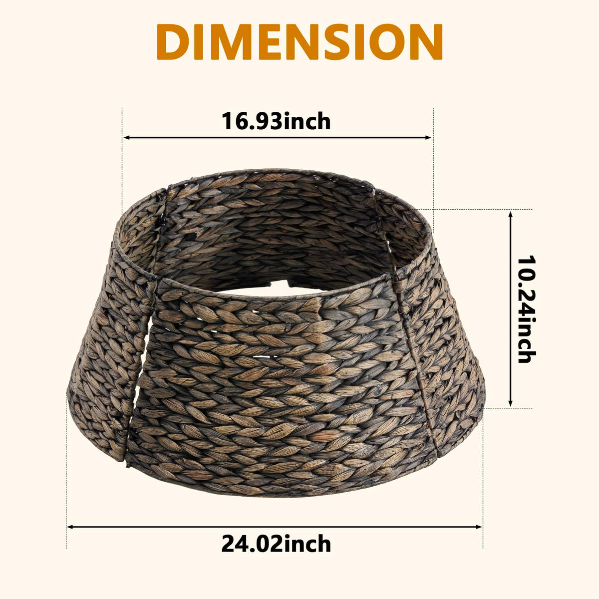 Sweetcrispy 24inch Christmas Tree Collar for 4.5-6ft Trees, Woven Hyacinth Rattan 4-Panel Collar w/Cord Access Hole & Easy Lock Design, Handwoven, Black