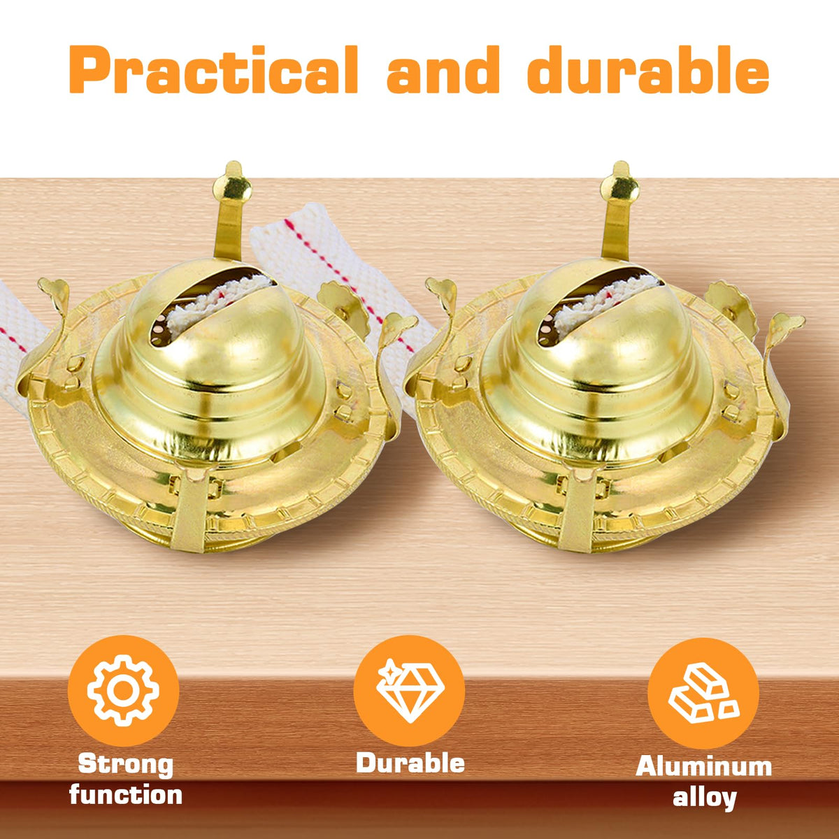 Pacify 3 Pack Oil Lamp Burner Kerosene Oil Lamp Parts Replacement #2 Brass Plated with 1 Roll 9.4FT Cotton Wick
