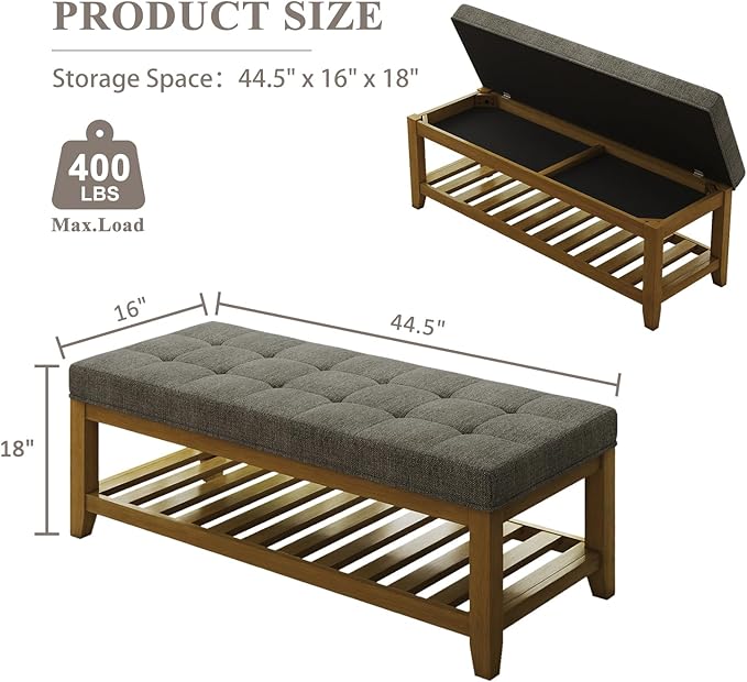 Befurtori Large Rectangular Upholstered Ottoman Bench, Linen Tufted Footrest