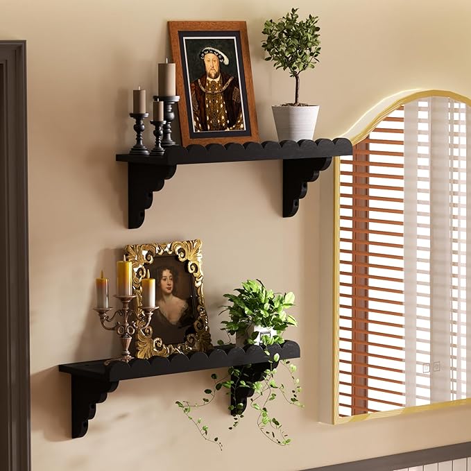 QsQueen Scalloped Wood Wall Shelf – 17 Inch Floating Shelf