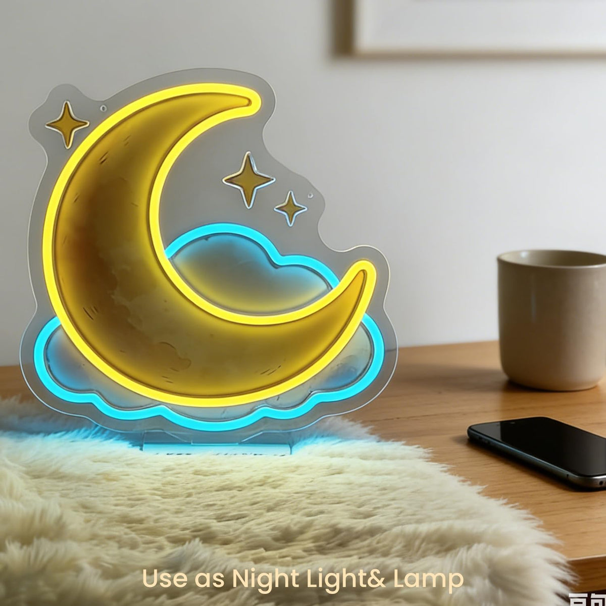 LED Moon Star Neon Sign Light Up Cloud Lights Lighted Starry Sky Neon Signs with Base for Bedroom Dorm Hallway Garage Bar Gaming Room Man Girls Cave Tabletop Wall Decor Art Gifts