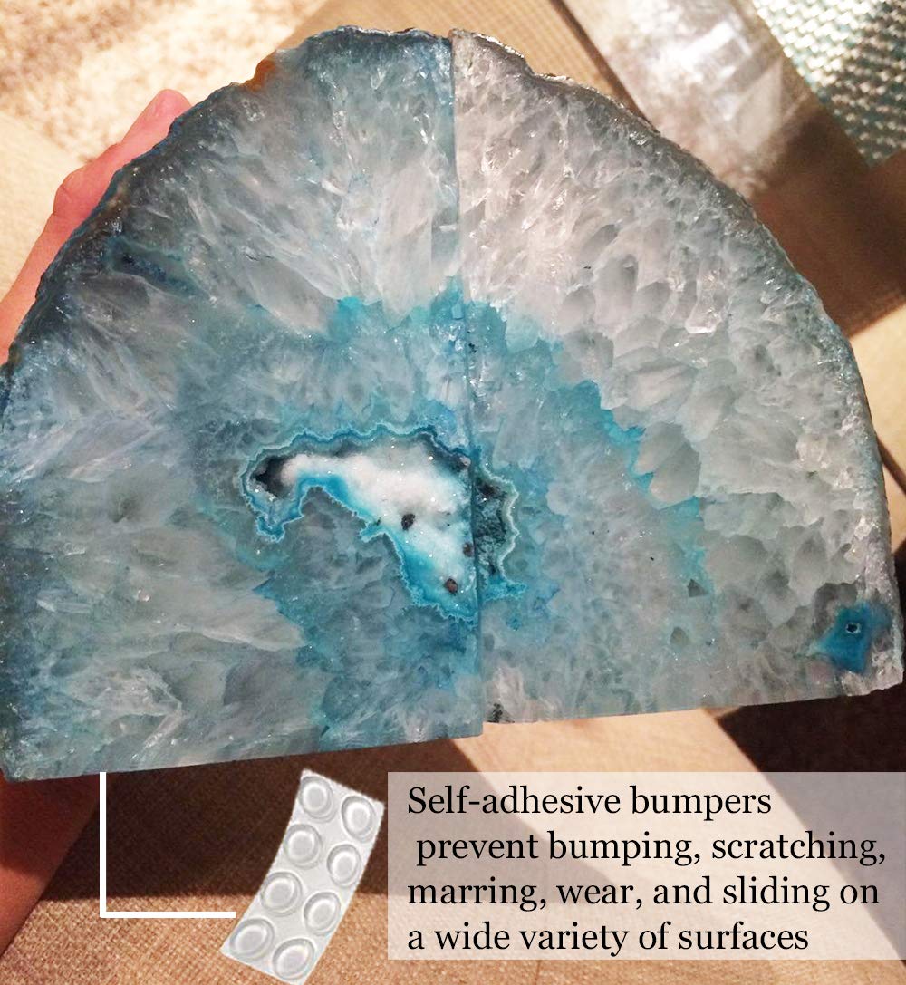 AMOYSTONE Agate Geode Bookends Heavy Duty Stone Book Ends Decorative Bookend Holder Home Office Decor with Rubber Bumpers Teal 1 Pair, 2-3 LBS