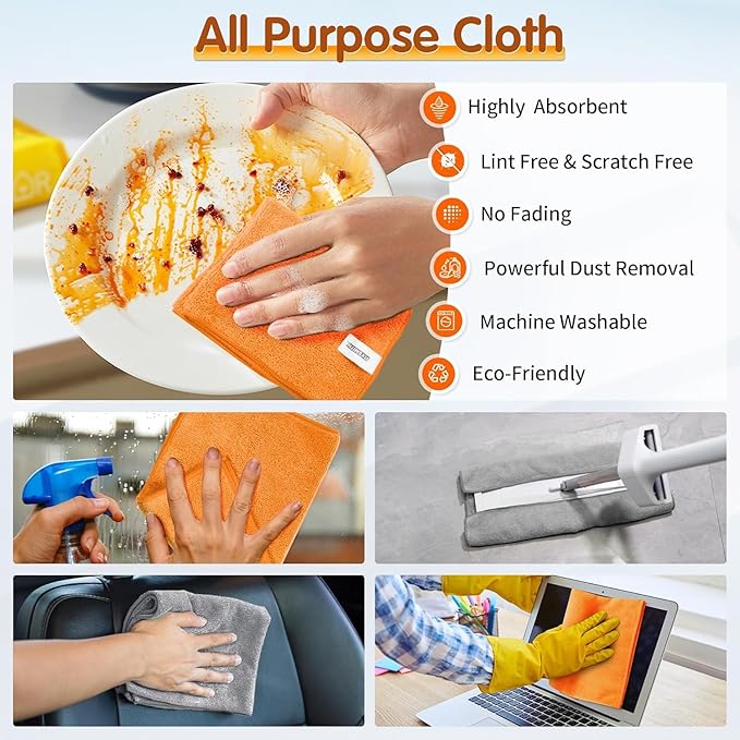 FIXSMITH Microfiber Cleaning Cloth -Pack of 24, Highly Absorbent Cleaning Rags