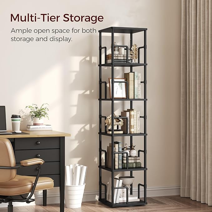 MAHANCRIS 5-Tier Rotating Bookshelf, Freestanding Corner Bookshelf, 360°
