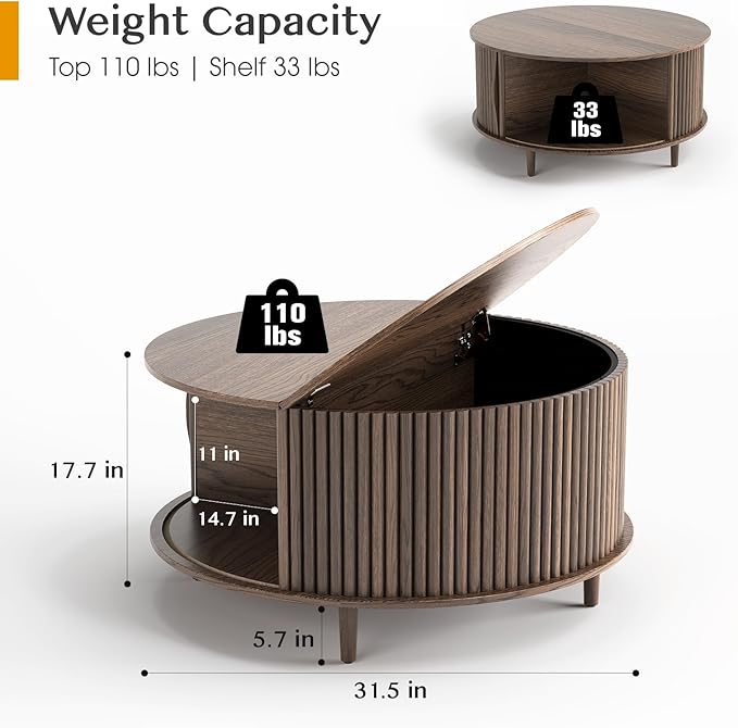 SULIVES Round Coffee Table