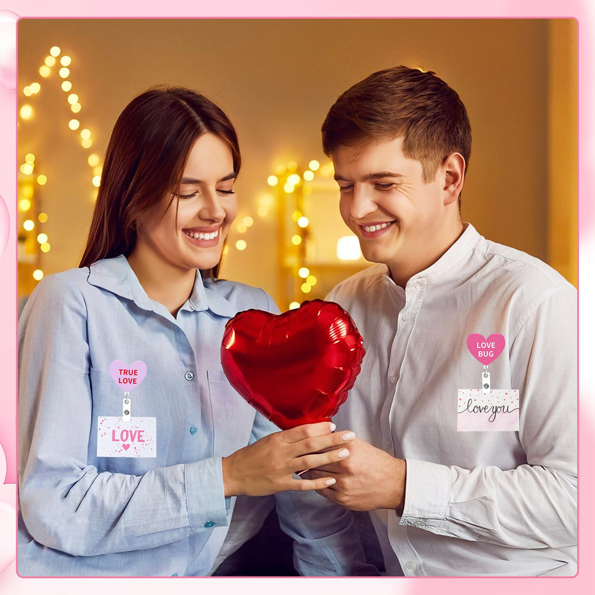 Jansun 12PCS Valentine's Day Acrylic Badge Reel with Heart Design, Retractable ID Card Holder Badge Reel Set for Nurses, Office Staff, and Festive Gifting