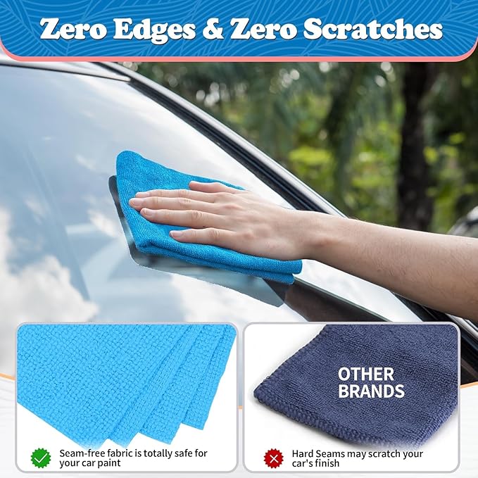 FIXSMITH Microfiber Cleaning Cloth, Shop Towels Bulk, 24 Pack Blue Microfiber