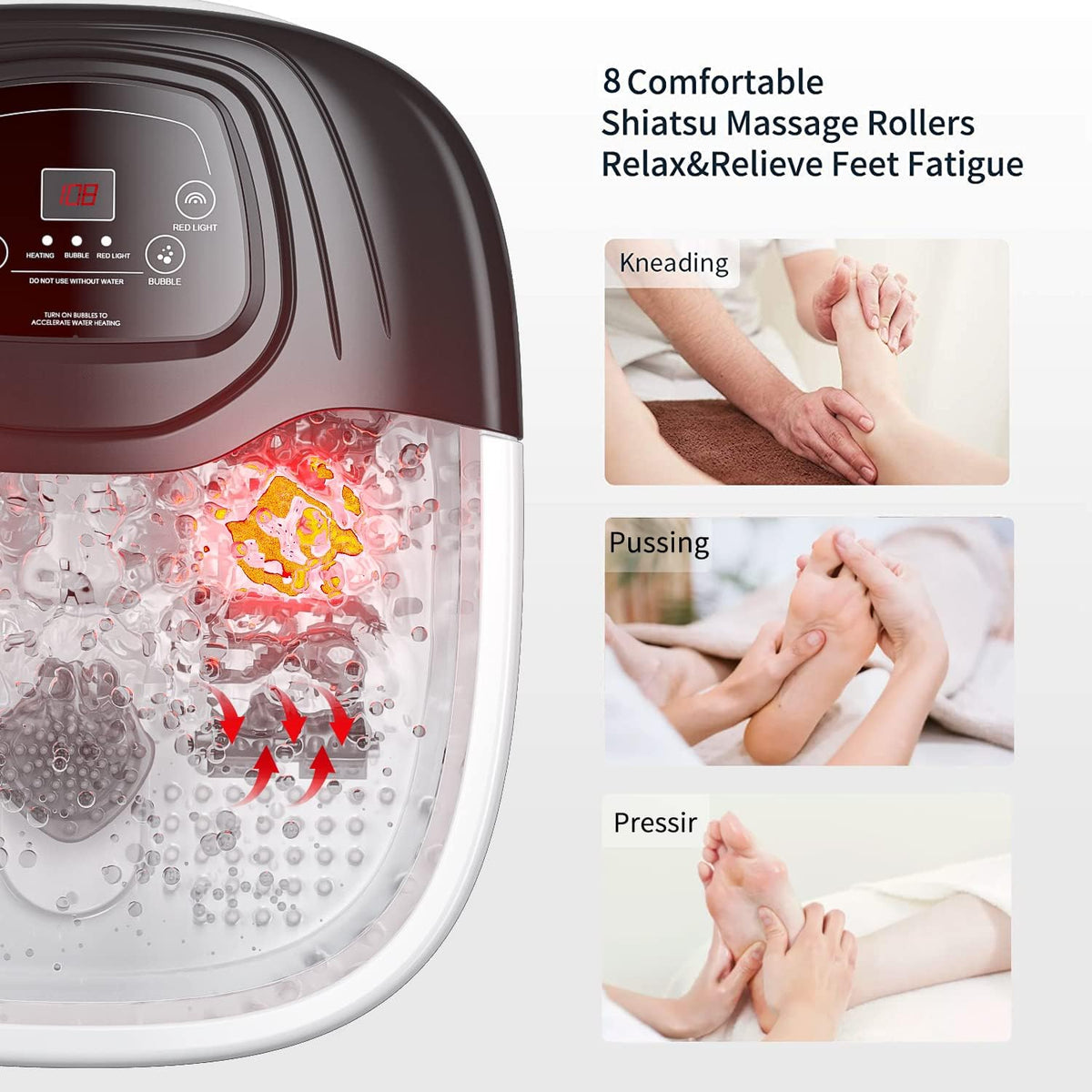 MODILIC Foot Soaking Tub, Foot Spa Bath Massager with Heat, Epsom Salt,Bubbles, Vibration and Red Light,Foot Soaker, Birthday Gifts for Mom Dad Women Men Her Him