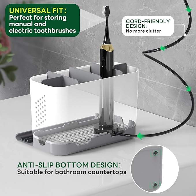 Toothbrush Holders for Bathrooms, Adjustable 6 Slots Electric Toothbrush and