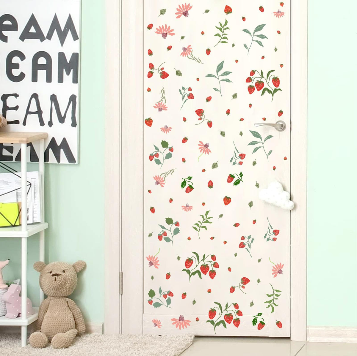 Strawberry Wall Decals Berry Fruit Wall Stickers Floral Leaf Fruits Leaves Stickers Cute Strawberries Wall Sticker Removable Berries Strawberry Decals for Nursery Girls Room Bedroom Decor