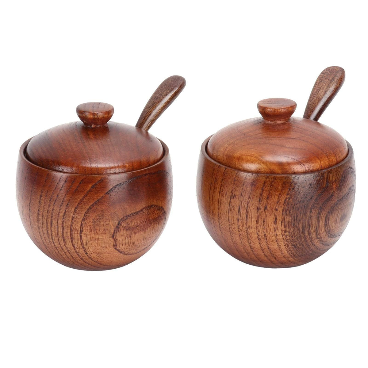 Kukyller 2PCS Wooden Salt Box with Lid Spoon, Sugar Bowl Pepper Seasoning Container, Wooden Salt Container for Kitchen Serving Condiment Chili Powder 2 * 4 * 3.5in