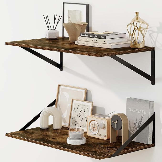 Fun Memories Floating Shelves for Wall, 12 Inch Deep Floating Shelves Set of 2