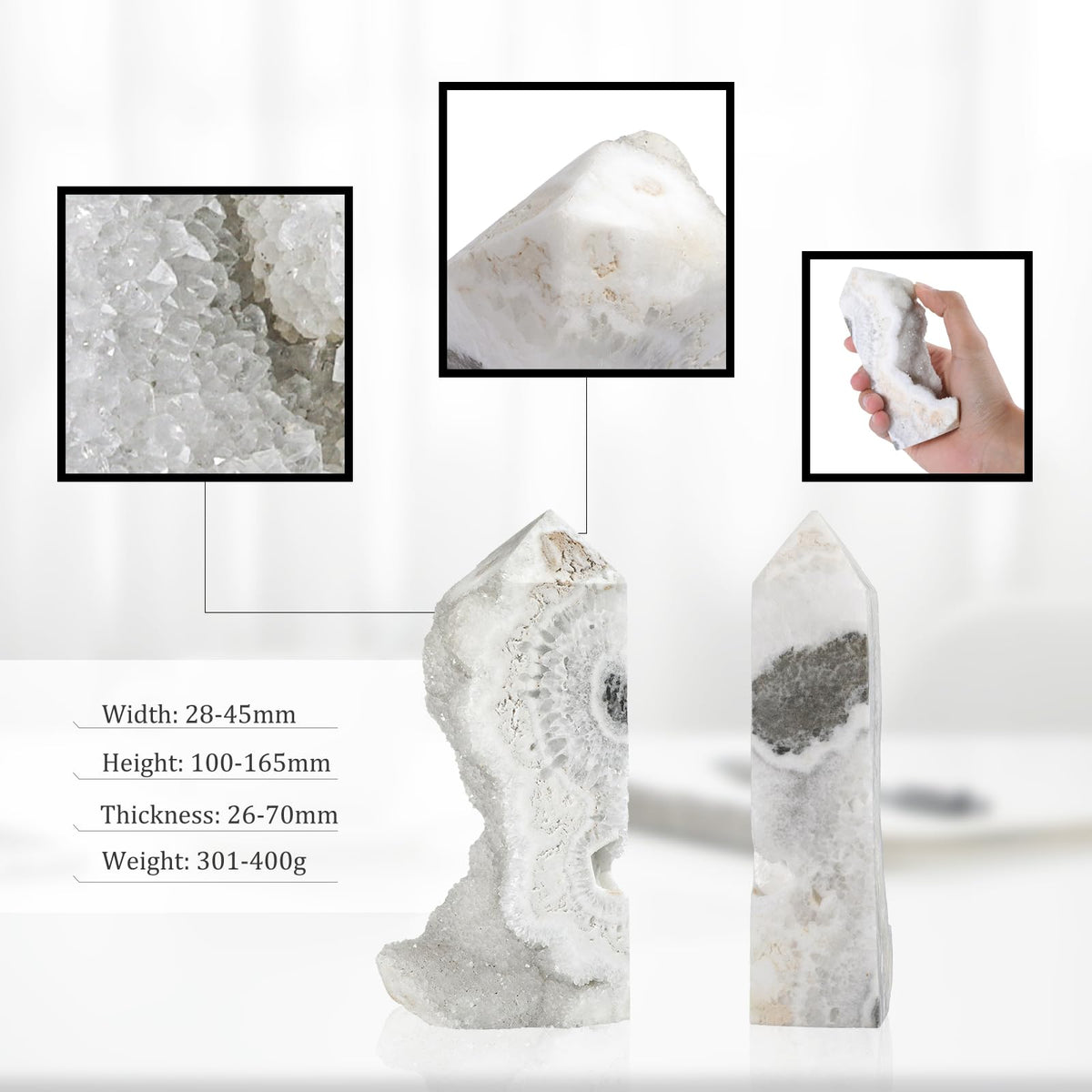 moonsix Natural Rock Crystal Quartz Obelisk Tower, Irregular Raw Crystal Wands Geode Stone for Meditation Home Decor, 301-400g