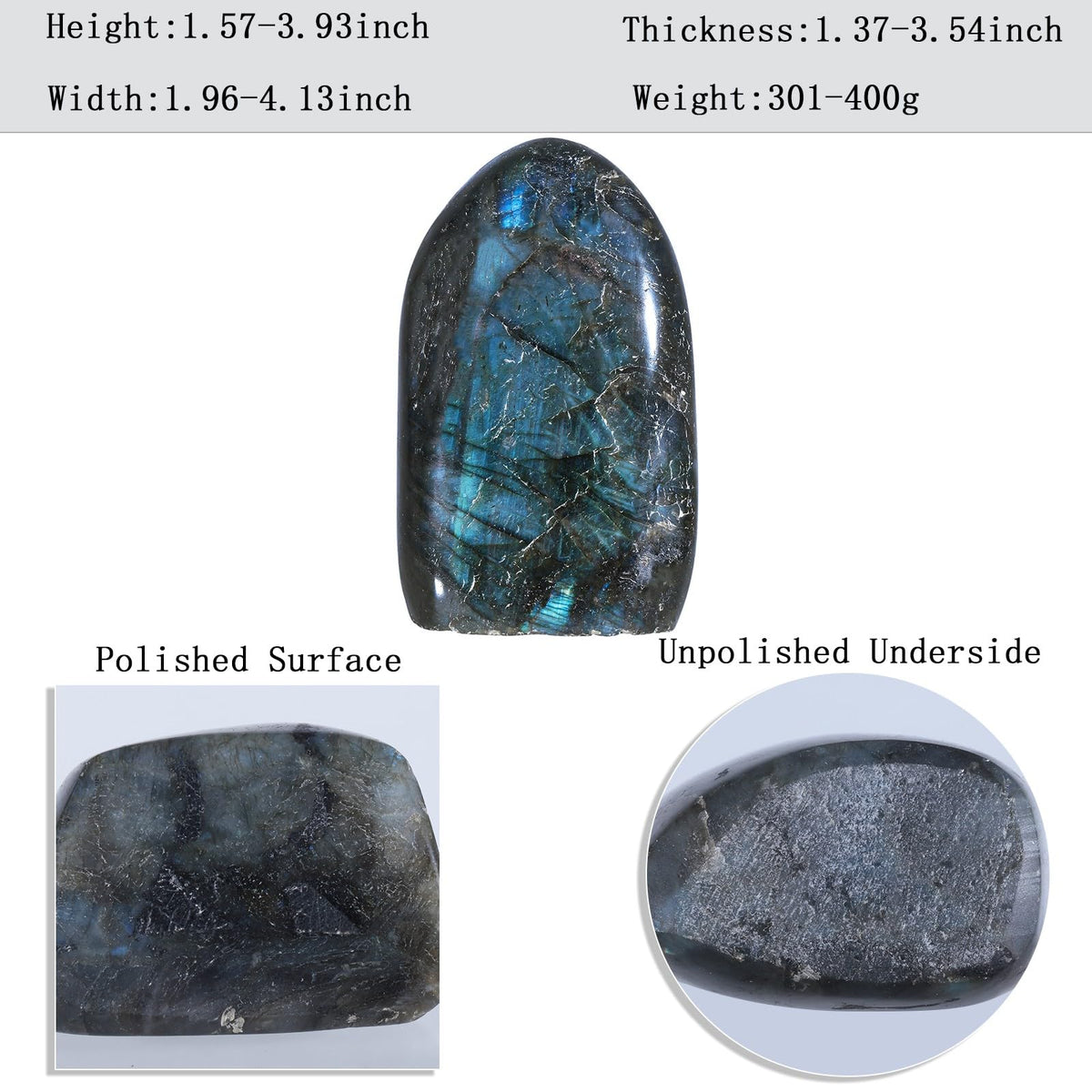 TUMBEELLUWA 0.66-0.88 LB Natural Polished Labradorite Stone Slab for Reiki Healing, Self Standing Crystal Palm Stone for Table Desk Decor