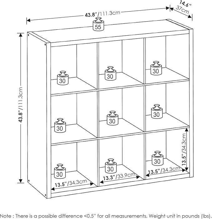 Furinno Cubicle Book Shelf, 9-Cube Bookshelf, Extra Thick Frame Reversible