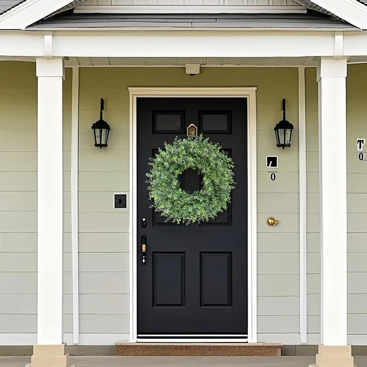 26'' Eucalyptus Wreath for Front Door - Large Artificial Eucalyptus Leaves with White Seeds Greenery Outdoor Wreath for Porch,Window,Farmhouse,Home,Hanging Decor- Spring, Summer, All Seasons (Green) ﻿