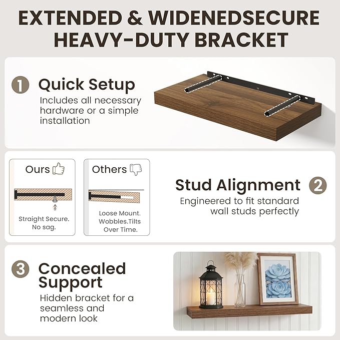 Dreamland Floating Shelves for Wall, 2 Pack Rustic Wooden Wall Shelves