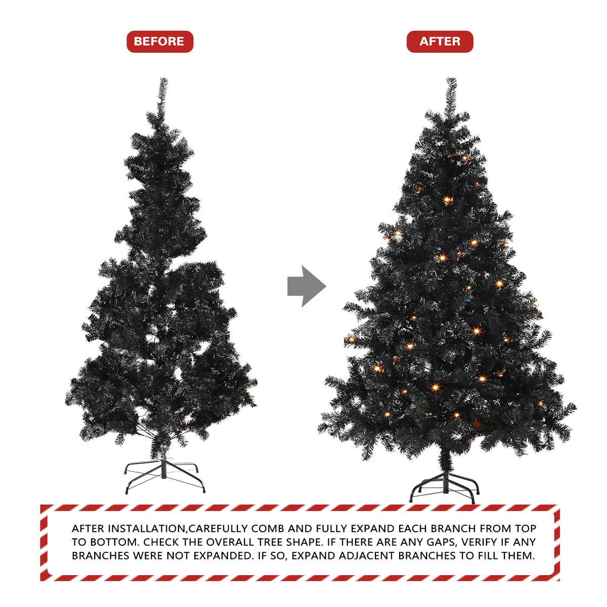 6Ft Artificial Christmas Tree with Metal Stand for Holiday Festival Parties Home Office Decor, 8 Modes 200 LED Warm White Lights Included