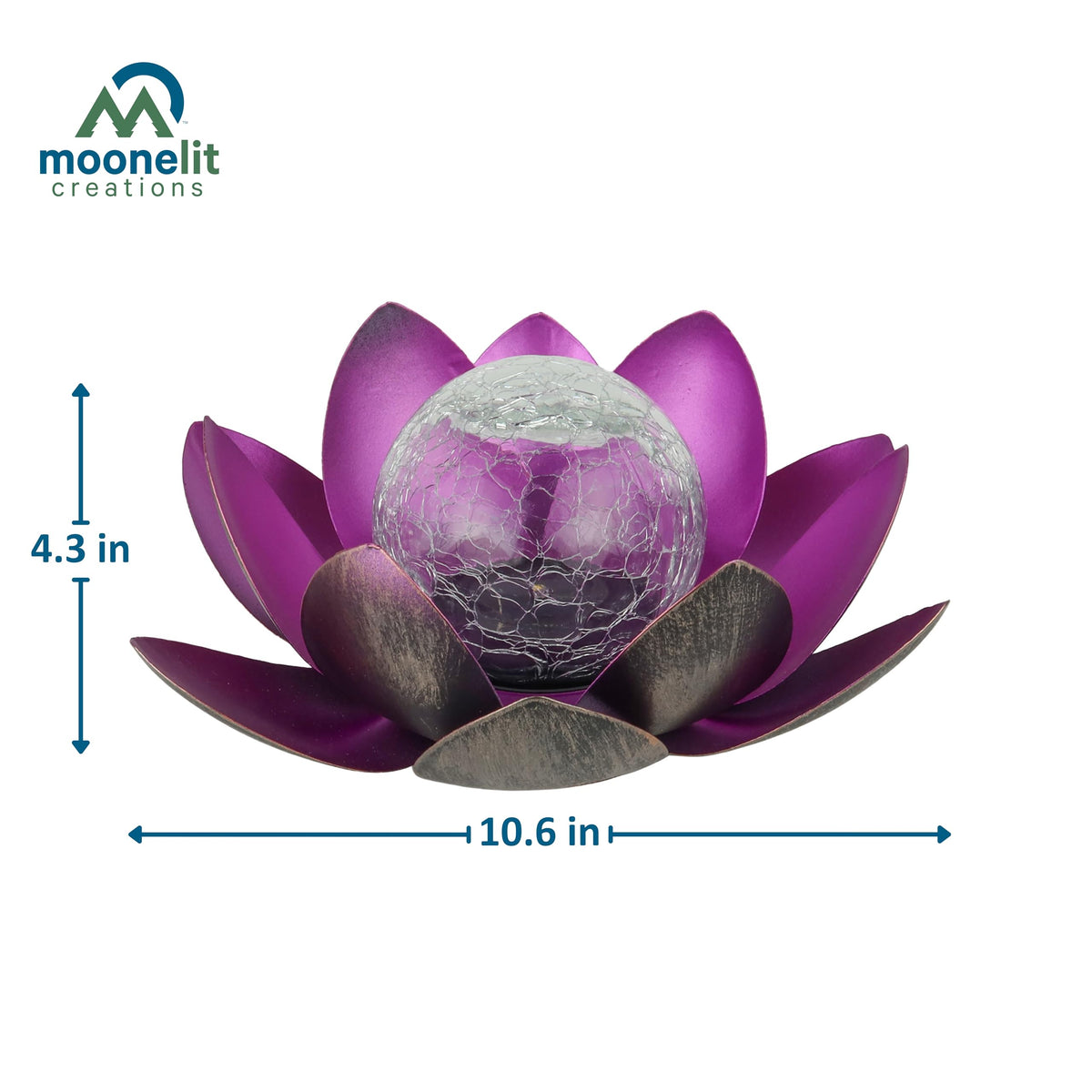 MooneLit Creations MCSLOTUS-V Violet Lotus Flower Solar LED Garden Light with Crackled Glass Globe – Waterproof Metal Outdoor Décor