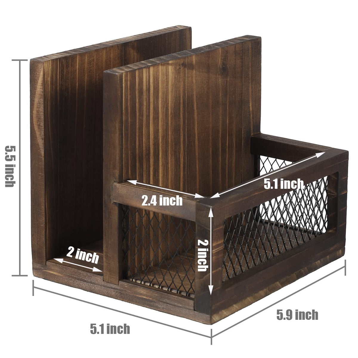 FARM IN Napkin Holder, Farmhouse Multifunctional Napkin Holder with Salt and Pepper Shakers Holder for Home Kitchen Table Centerpiece and Commercial, Rustic Solid Burnt Wood & Diamond Metal Wire Mesh