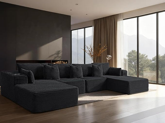 138" Cloud Sectional Couch, Comfort U Shaped Sofa