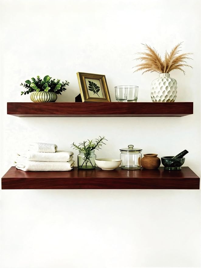 Solid Wood Floating Shelves, 40in Finished Real Wood Wall Shelves