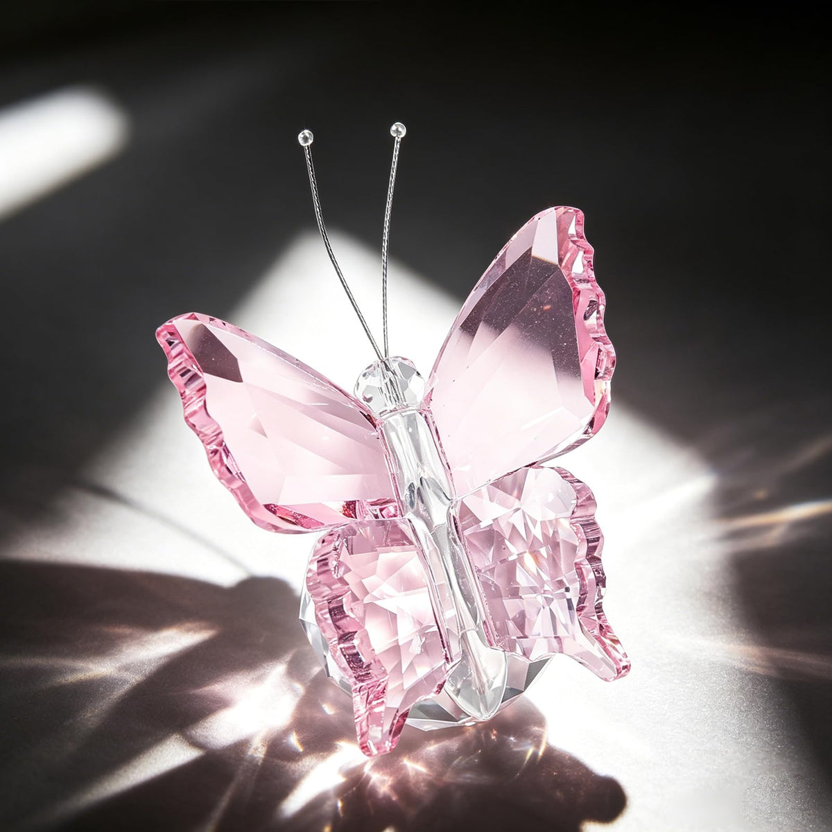 MysticGlitz Pink K9 Crystal Butterfly Figurine with Faceted Base, 2.4×1.8in Decor Paperweight Ornament, Collectible Glass Butterfly Statue, Home Decor & Gift for Women Butterfly Lovers
