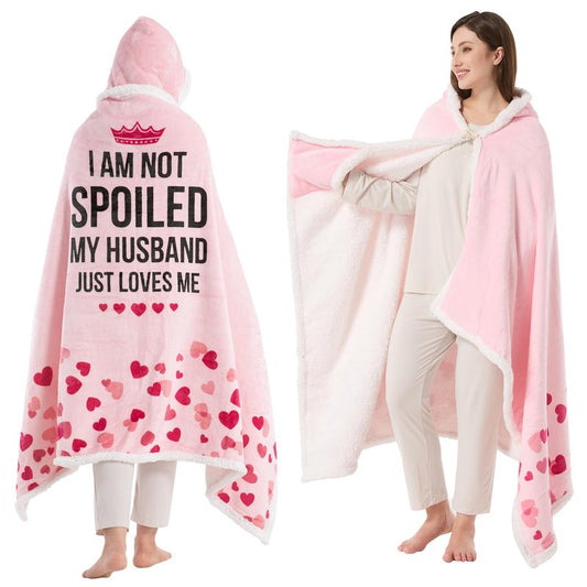 Spoiled Wife Wearable Blanket Hoodie, Valentines Day Gifts for Her Wife Women From Husband, Mothers Day Birthday Anniversary Day Gift Ideas, Throw Blanket for Women Shawl Wraps Poncho Robe, Pink
