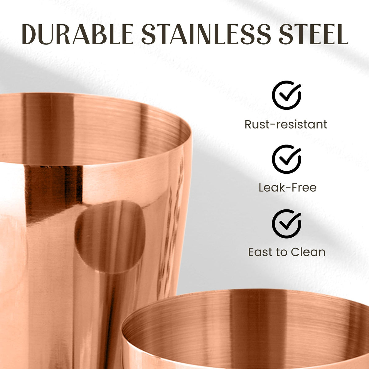 Mixology & Craft Cocktail Shaker Set Boston Shaker, Strainer and Japanese Jigger, Portable Bar Set for Home Bartending (Copper)