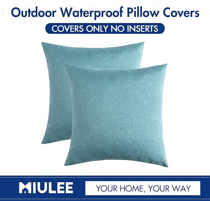 MIULEE Pack of 2 Decorative Outdoor Solid Waterproof Throw Pillow Covers Euro