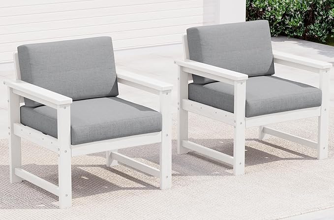 SERWALL 2 Pieces Single Cushioned Lounge Chair, HDPE Outdoor Adirondack Sofa
