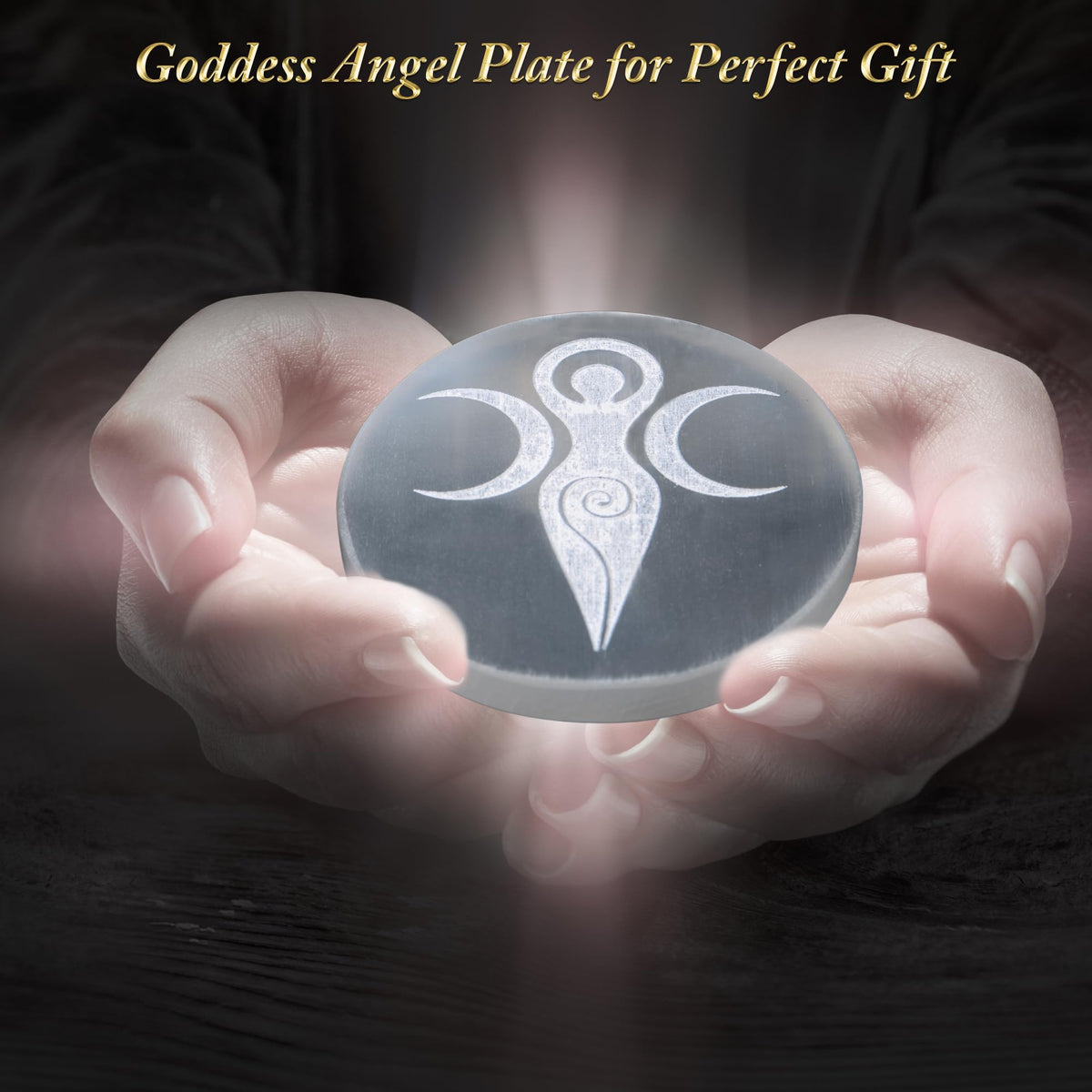 ANAYA AGATE Selenite Crystal Charging Plate - 3" Engraved Goddess Angel Design - Healing Stones Coaster for Home and Office Table Decor - Round Disc - Crystals and Healing Stones