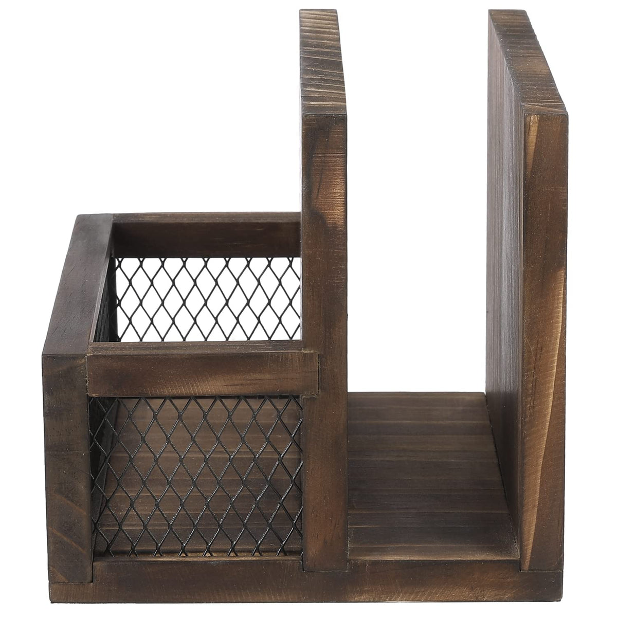 FARM IN Napkin Holder, Farmhouse Multifunctional Napkin Holder with Salt and Pepper Shakers Holder for Home Kitchen Table Centerpiece and Commercial, Rustic Solid Burnt Wood & Diamond Metal Wire Mesh