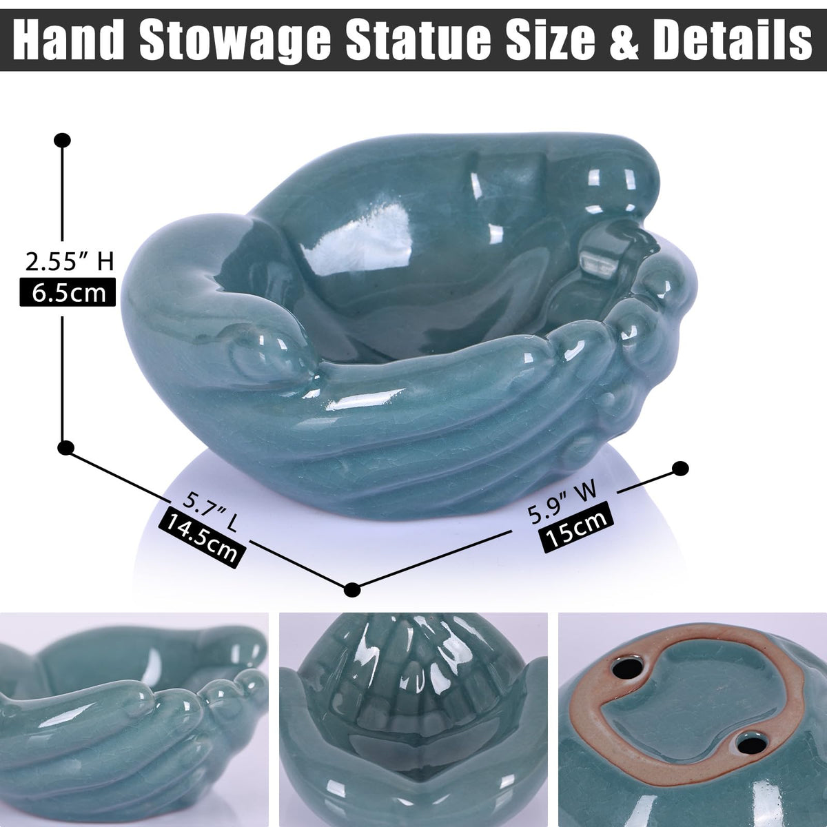 oliruim Ceramic Hands Bowl Dish Sculpture, Giving Hands Candy Holder for Succulent Planter, Crystal Rock Holder, Office, Keys Bowl for Entryway Table (Blue)