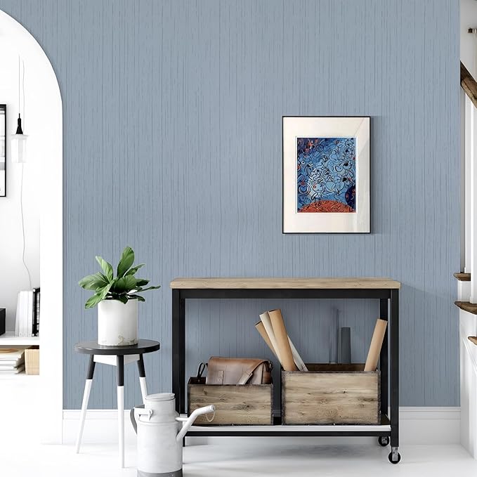 Grasscloth Peel and Stick Wallpaper Grey Blue 15.74" x 472.44" Modern Textured
