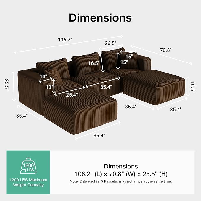 Novilla 106" Modular Sectional Sofa, Modern Cloud Sectional Couch