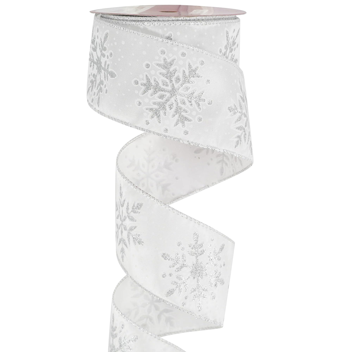 MEEDEE Silver Snowflake Wired Ribbon White Ribbons with Glitter Snowflake 2.5 Inch White and Silver Ribbon for Christmas Tree, Winter Decor, Garlands, Wreaths, Gift Wrapping (10 Yards)